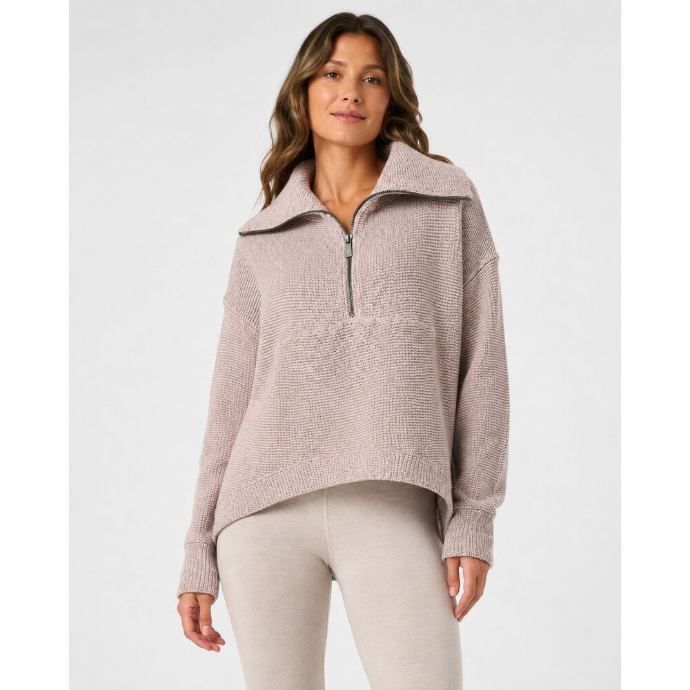 Sweaty Betty Chunky Knit Half Zip Sweater Pink Funnel Neck Size M